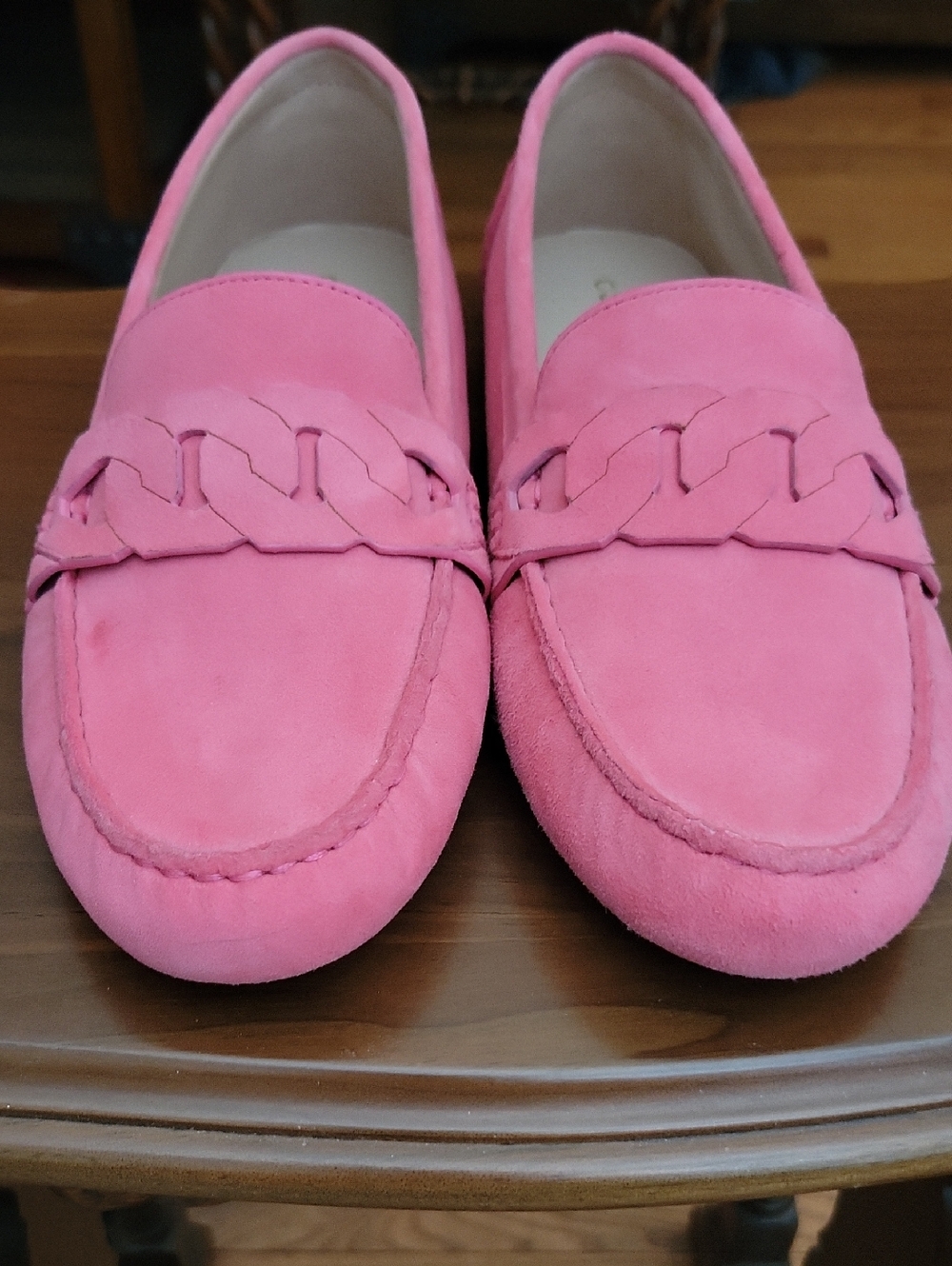 NWT Cole Haan Pink Suede Braided Penny Loafers